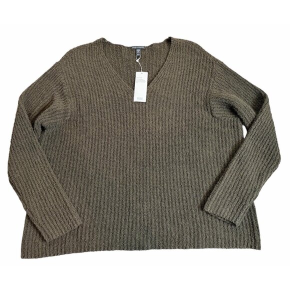 Eileen Fisher LARGE L Organic Cotton Fluff Cashmere Blend V-Neck Sweater NWT$268 - Picture 3 of 9